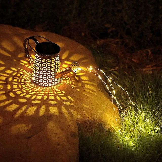 Pátio Big Tree Yard Table Courtyard Garden molhar pode Luz LED de lanterna para pendurar Chaleira efeito de flor Metal Solar