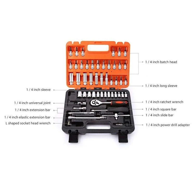 DNT Chinese Manufacturer 53PC 1/4 Dr 72 Tooth Head Ratchet Wrench Hardware Socket Set for Auto Repair