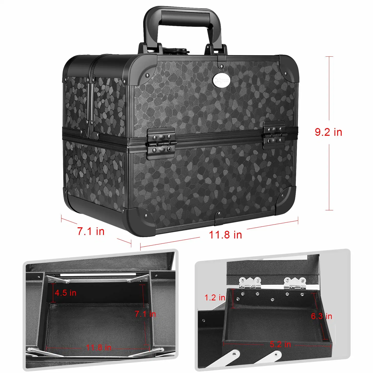 Black Aluminum Cosmetic Case Makeup Case with Trays Beauty Case