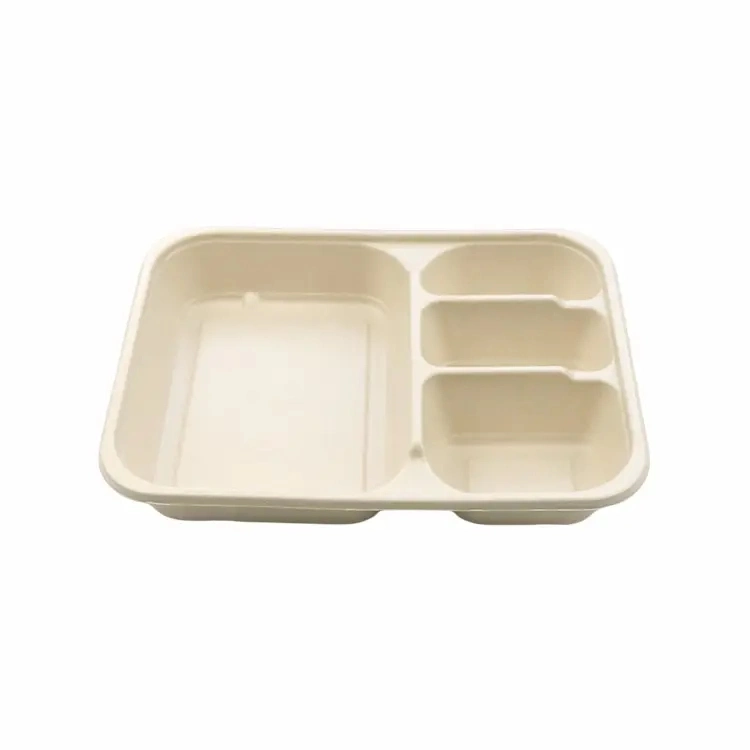 3 4 5 6 Compartiments Emballage de restauration rapide en pulpe de bagasse de canne à sucre, compostable, biodégradable, assiette plateau jetable de grande taille.