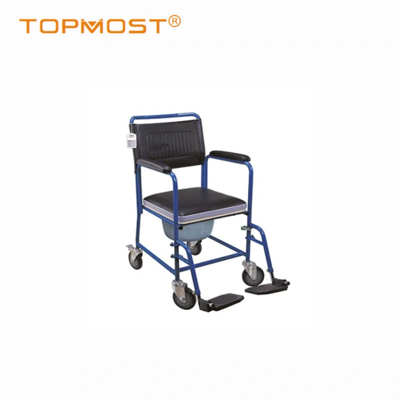 Rehabilitation Medical Equipment Steel Folding Commode Chair with Commode Bathroom