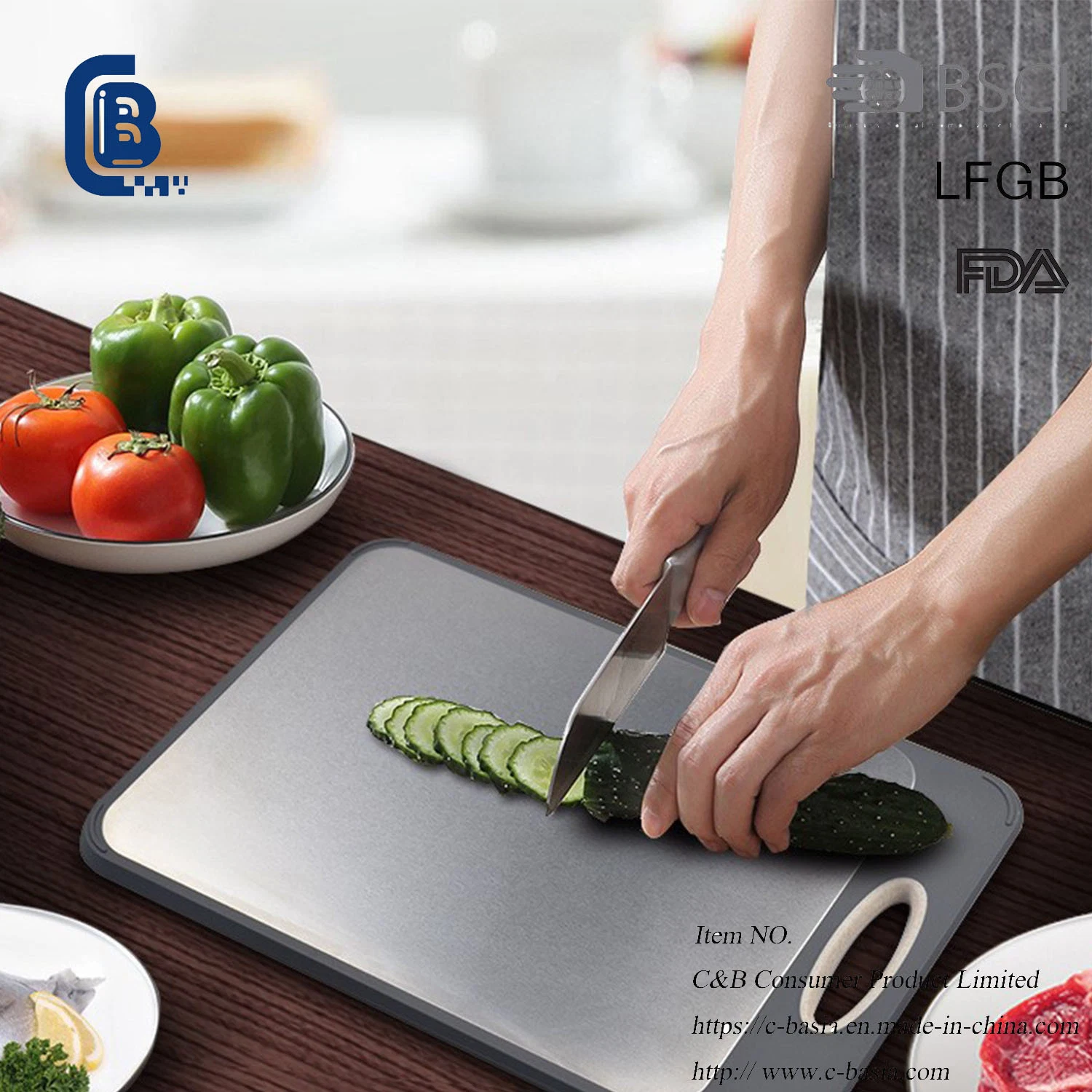 Dishwasher Safe Heavy Duty Plastic Wheat Straw Cutting Chopping Board with Knife, Kitchen Tools