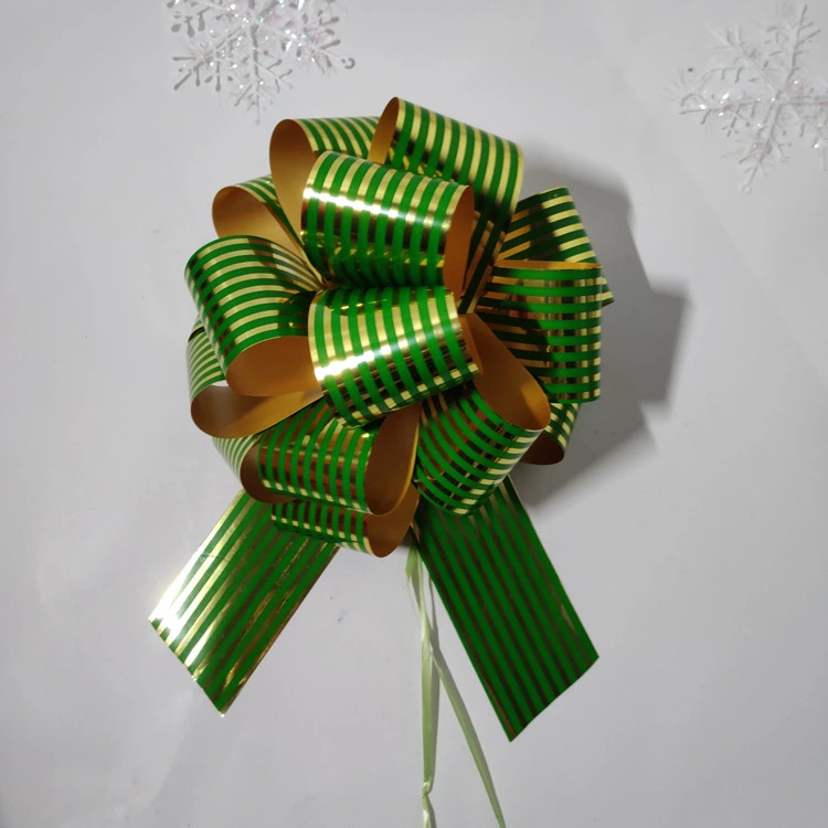 Holiday Party Christmas Tree Decoration Foil Printed Kraft Ribbon Pull Bows for Gift Baskets Wrap