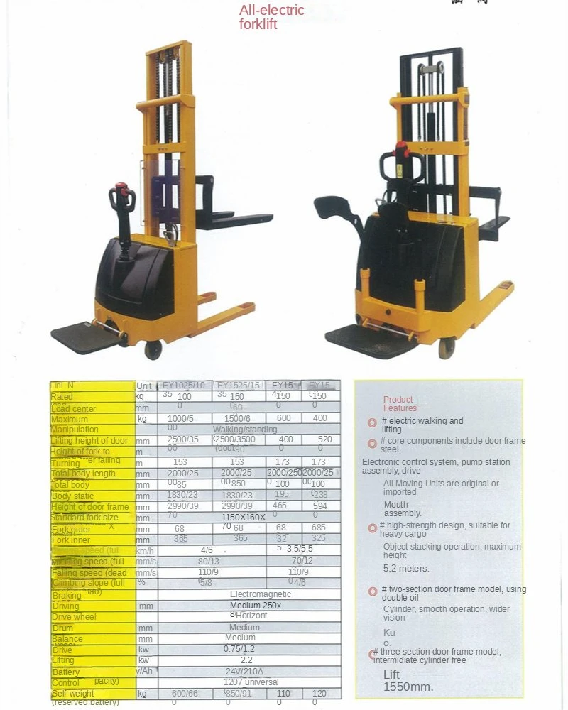 Taan Precio al por mayor de 2000kg Electric llegar a la carretilla con un controlador de Curtis