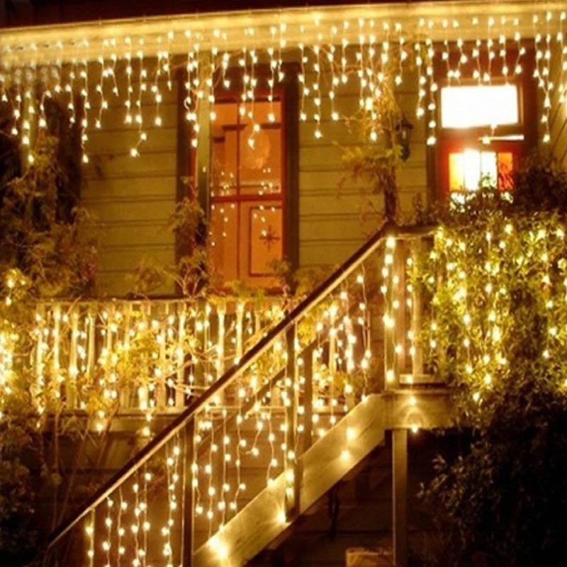Fase de jardim partido LED luzes de Natal Garland música Icicle Cortina de Luz de fadas de String