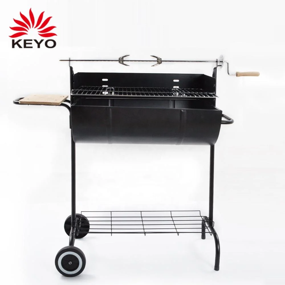 Outdoor Cyorus Rotisserie Barbecue Grill Cyprus Barrel Shaped Charcoal Rotating BBQ Grill