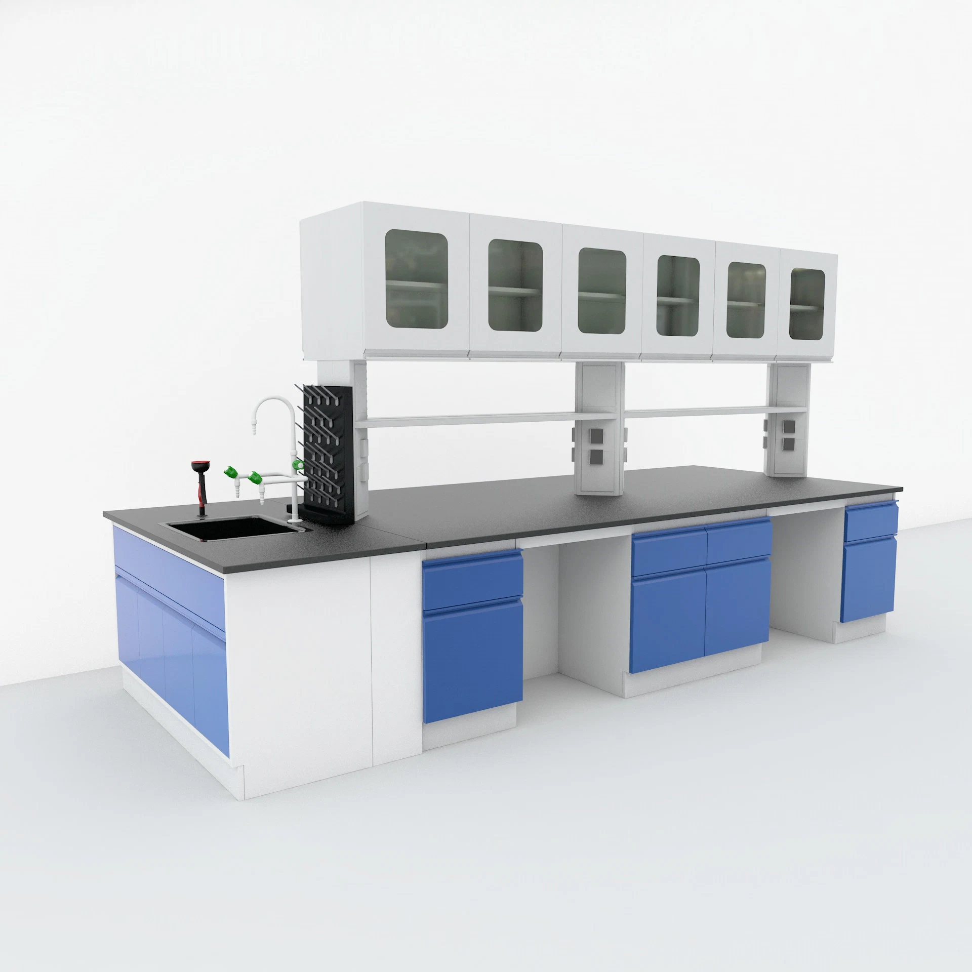 Pharmaceutical Industry Casework Non Melamine Faced MDF Wood Laboratory Island Bench Cabinets Hospital Metal Cleanroom Lab Furniture for Turnkey Project