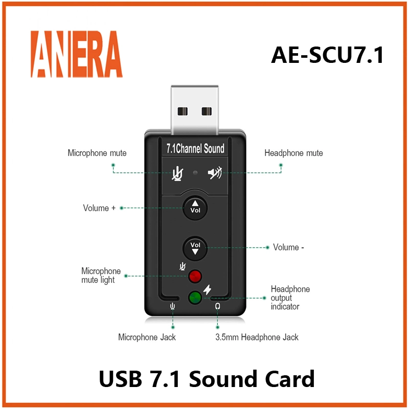 Promotion Factory Price External Aluminum Alloy USB Interface Sound Card 7.1 Channel Audio Interface Plug and Play Sound Card