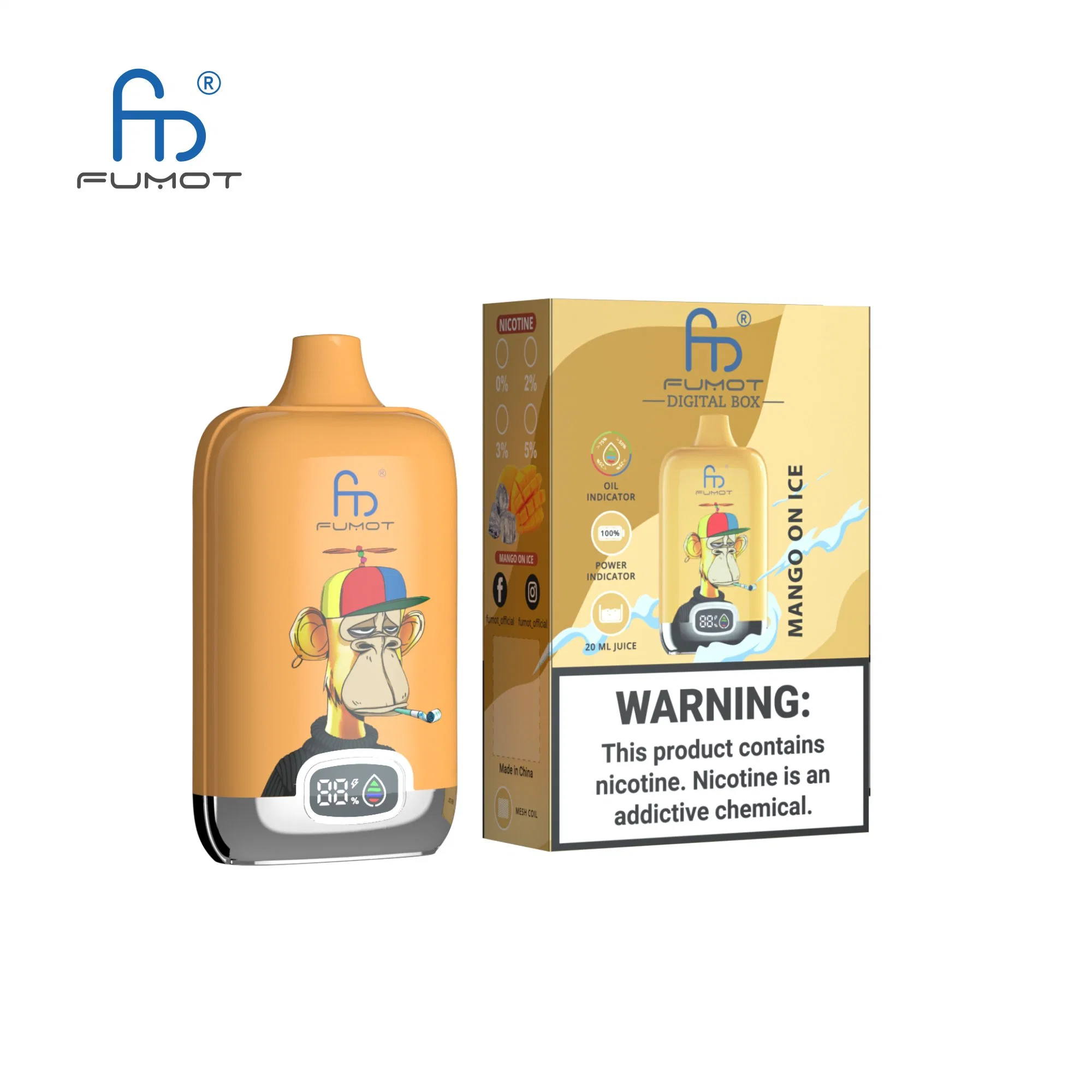 مجموعة وحدة Fumot الأصلية مع E-Liquid وحالة البطارية Digital Box 12000 Piffs Random Vape