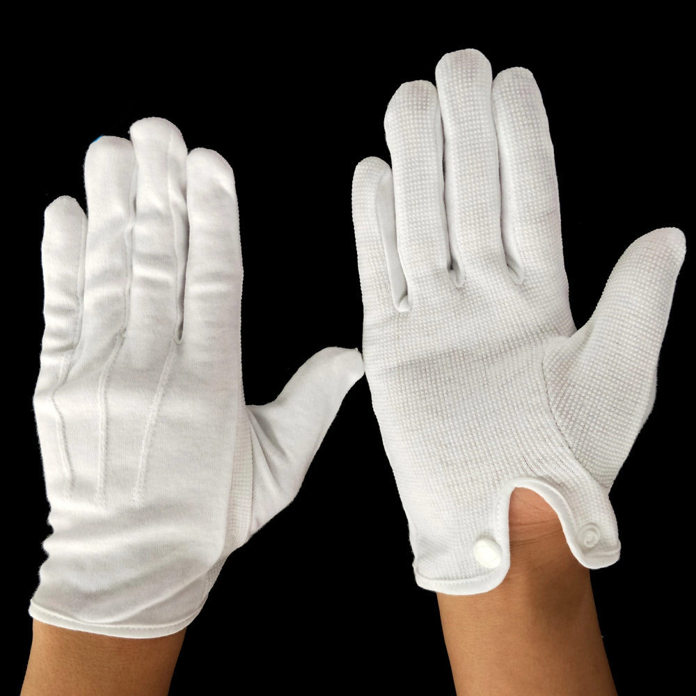 White Cotton Military Tactical Parade Ceremony Hand Gloves with Snap on Cuff