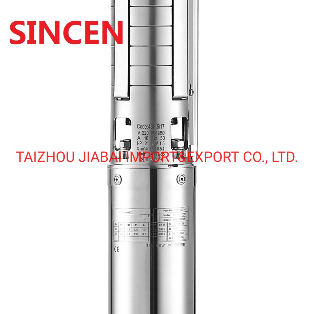 Sincen 4spm5/8 Stainless Steel 0.75kw/1HP Deep Well Submersible Pump