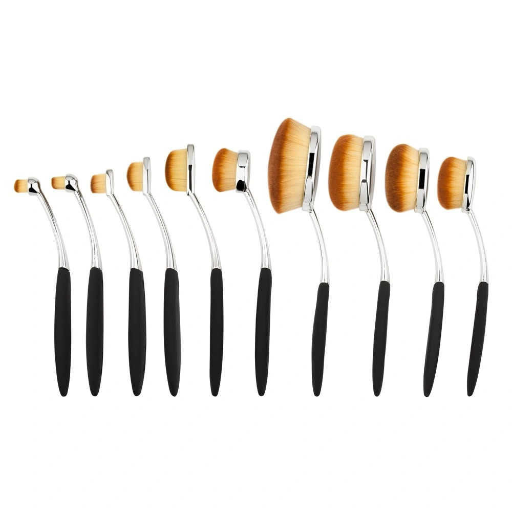 Beautichen 10 PCS Toothbrush Type Shape Luxury Black Sliver Soft Cosmetic Make up Brushes Kit Tools Plastic Handle Synthetic Makeup Brush Set