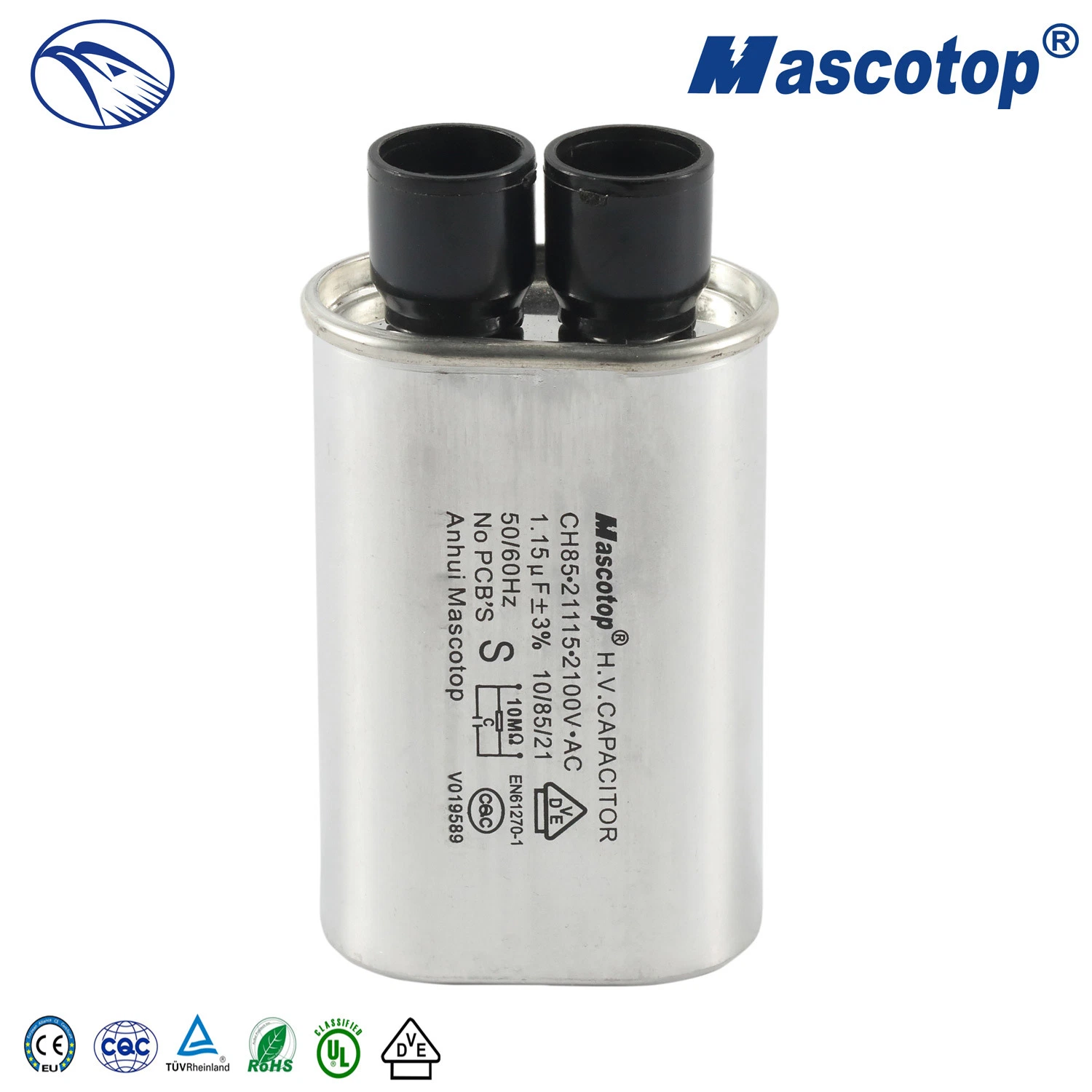 0.5-1.2UF Mascotop de polipropileno de 50pcs/Carton 0.5-1.4UF 2100V 2300V de alimentación de condensadores de alta tensión