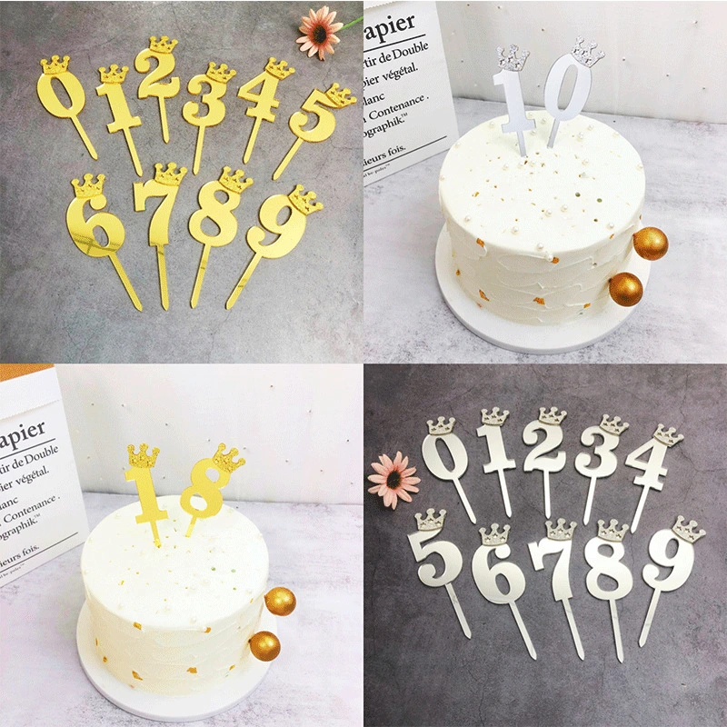 Small Crown Digital Acrylic Cake Plug-in Topper Bakery Dessert Table Happy Birthday Decoration Plug-in