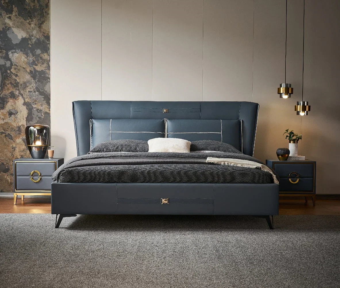 Foshan Factory Modern Design King Bed Home Furniture Bed Furniture with Metal Leg a-GF007