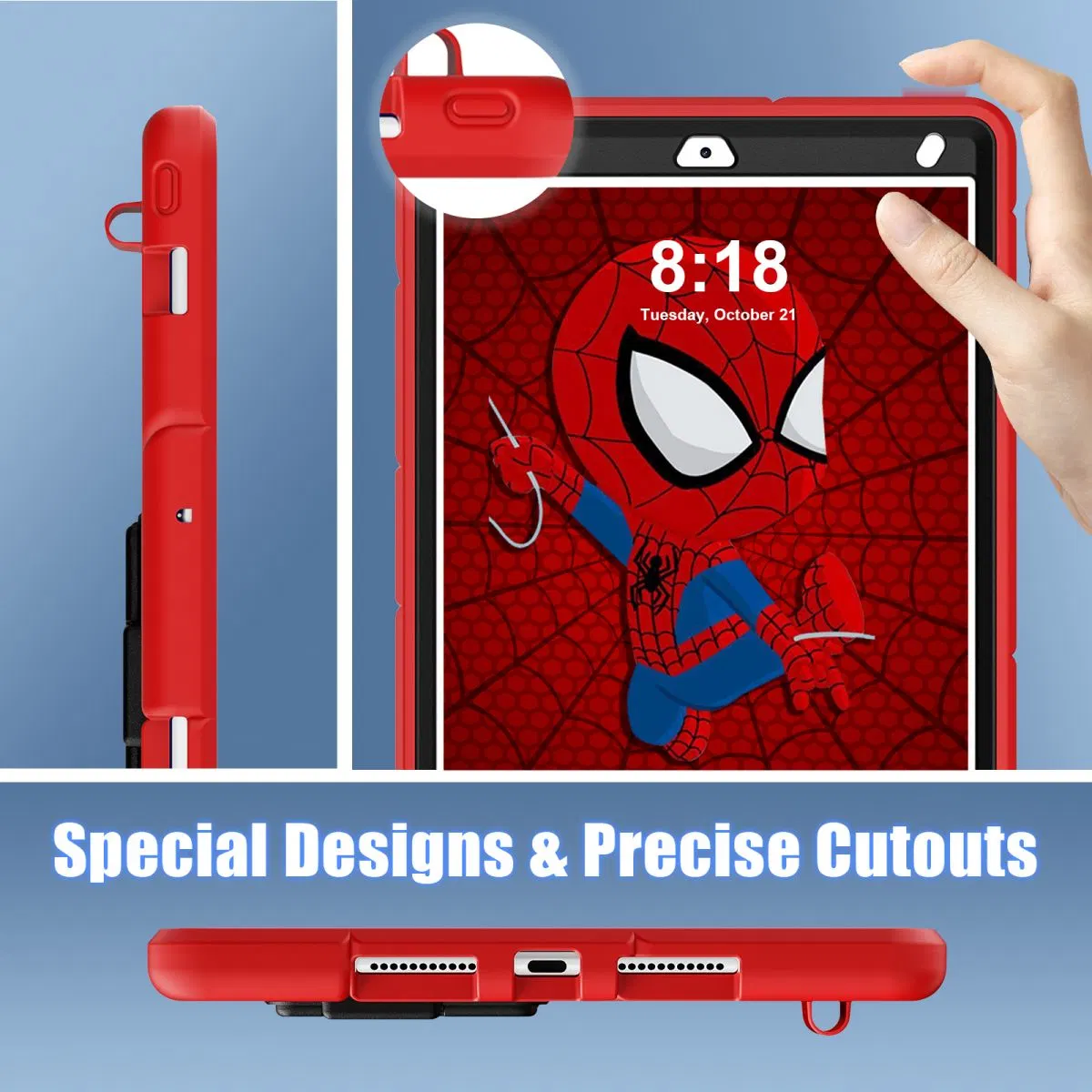 3 in 1 Silicone Shockproof Case with Pencil Slot Kickstand Tablet Cover for iPad7/8/9 10.2-Inch