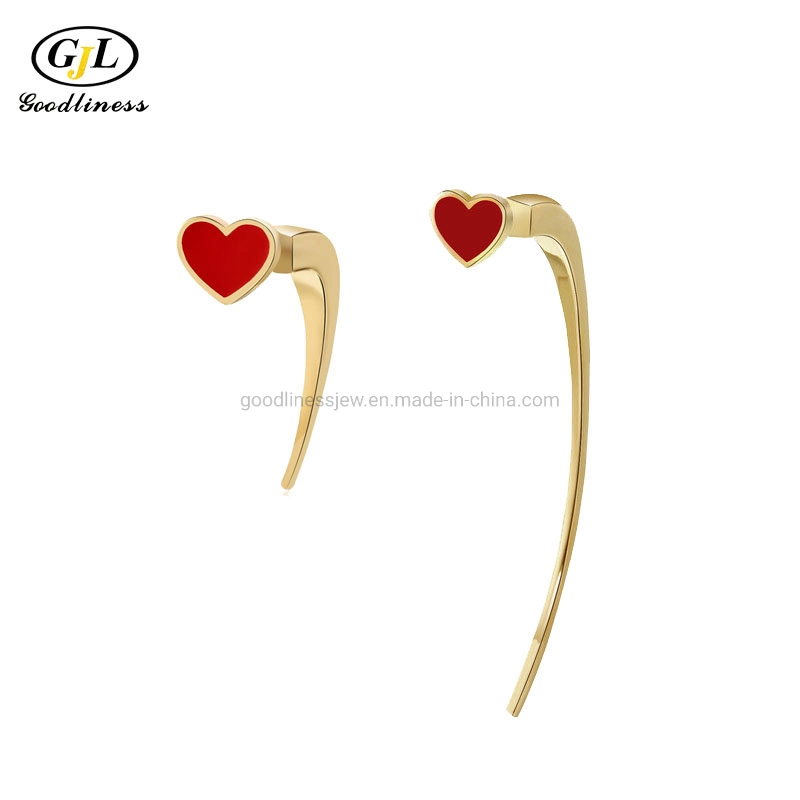 Red Heart Earring Stud Long Short Asymmetry Earring Enamel Jewelry