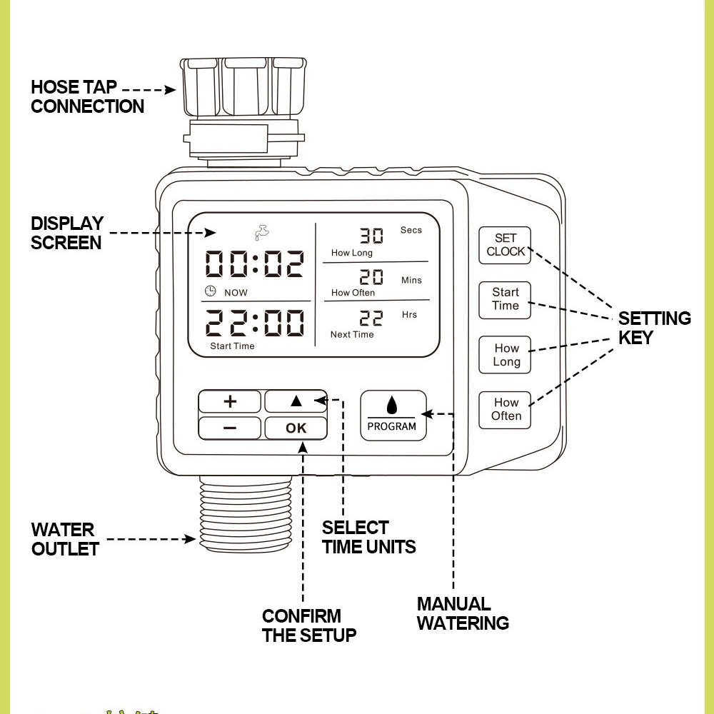 Agricultural Garden Farm Lawn Automatic Large Screen Waterproof Programmable Timed Watering Irrigation Timer Controller