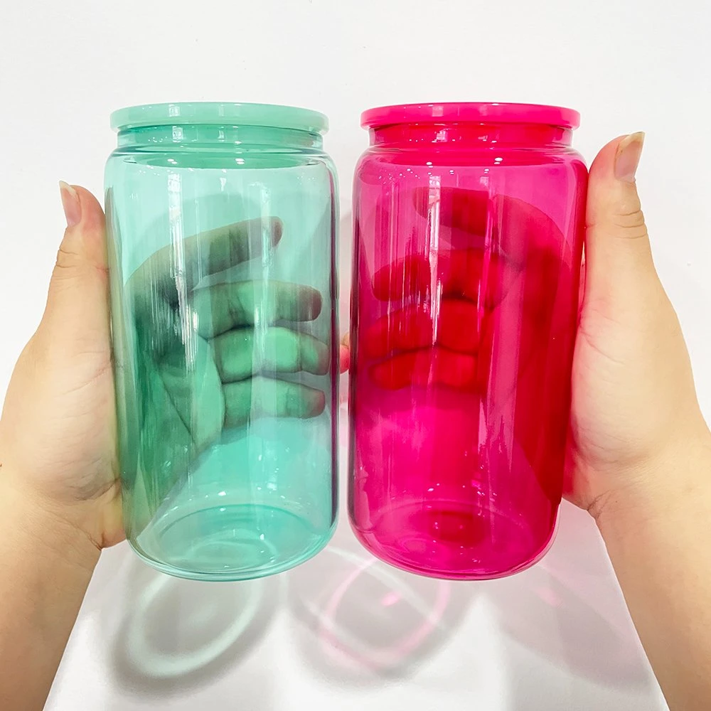 16oz Blank Sublimation Unbreakable Drinking Glasses Borosilicate Clear Transparent Colored Candy Jelly Beer Glass Can