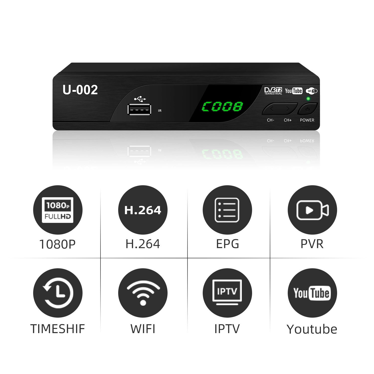 DVB-T2 MPEG4 H. 264 récepteur terrestre numérique USB Full HD DVB T2 Set Top Box
