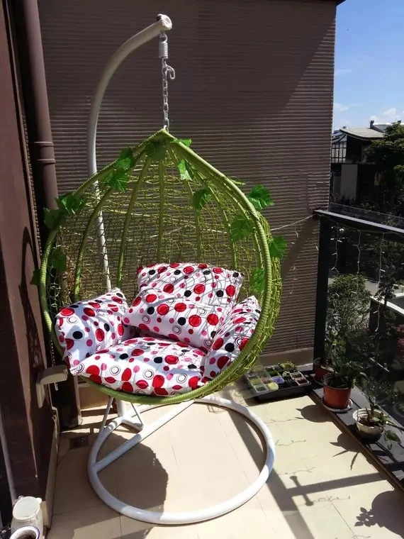 Double Egg Rattan Swing Chair Hanging Chair with Metal Stand
