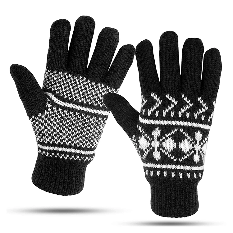 Custom Women Acrylic Cotton Knitted Embroidered Outdoor Work Winter Warm Gloves