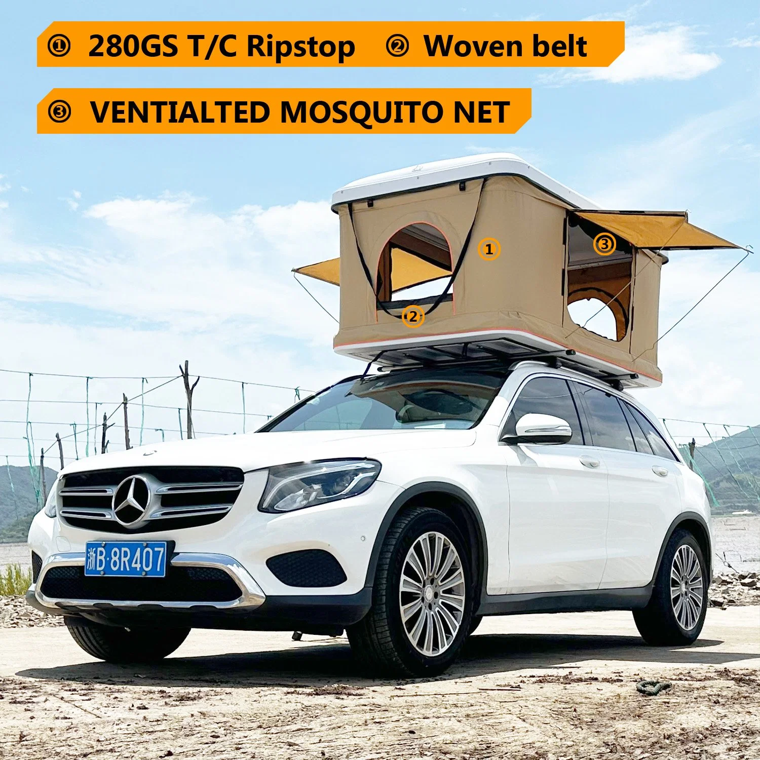 2023 Straight Hydraulic Pressure Pop up Camping 2 Person Automatic SUV Truck Rooftop Tents Hard Cover Car Roof Top Tent