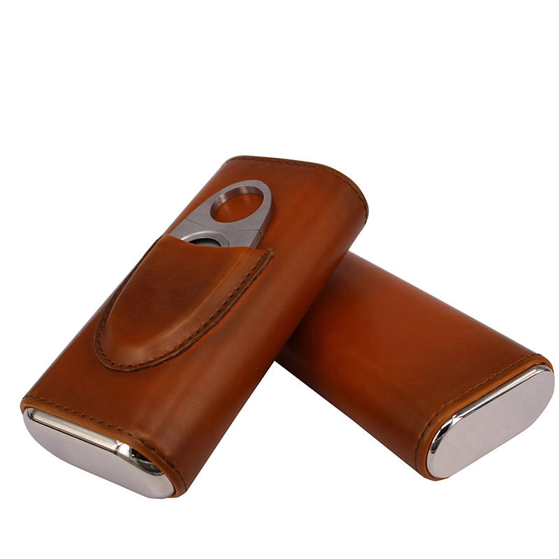 Ea335 Luxury Custom Carrying Cutter Storage Golf Travel Portable Cigar Cases Cedar Humidor Mini 3 Holder PU Leather Case