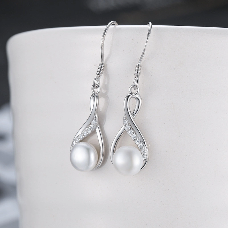 S925 ensemble de bijoux en perles d'eau douce en forme de goutte d'argent