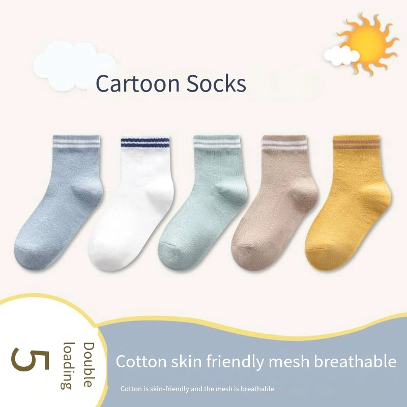 Baby Comfort Summer New Wholesale Stripe Pattern Combed Cotton Solid Color Sports Kids Socks