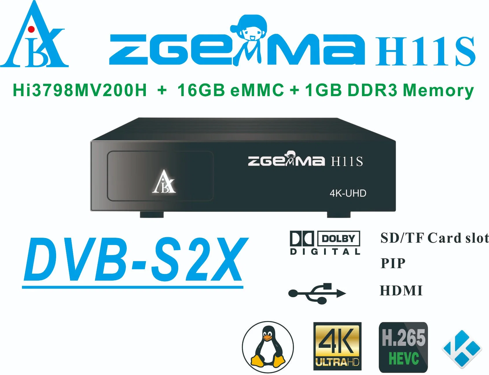 Zgemmah11s 4K- 2160p Système d'exploitation Linux récepteur TV numérique par satellite
