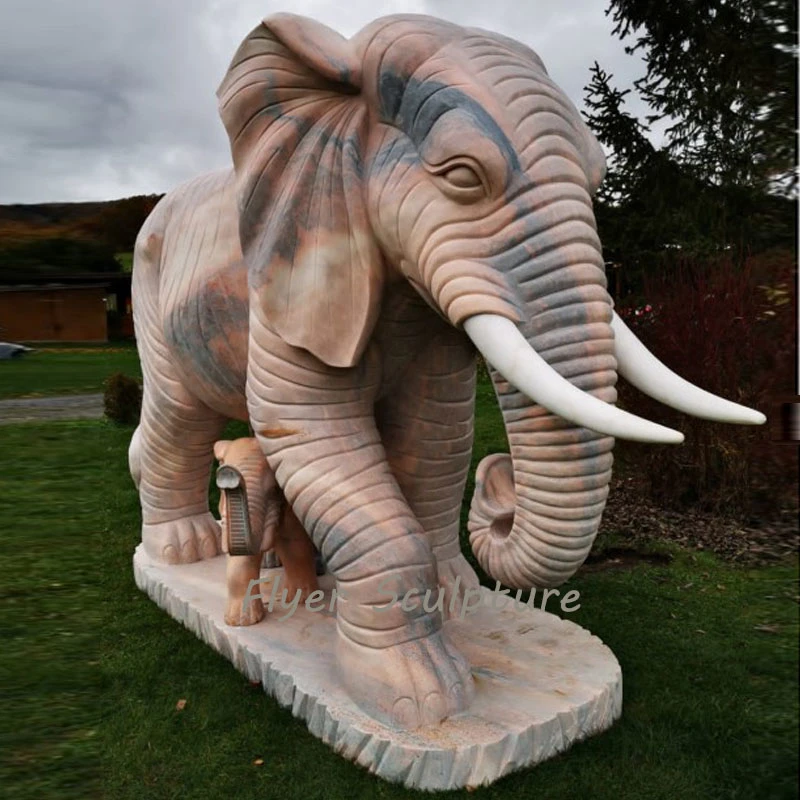 Outdoor Garden Decoration Natural Stone Carving Animal Elephant Sculpture Polished Life Size Marble Sculpture