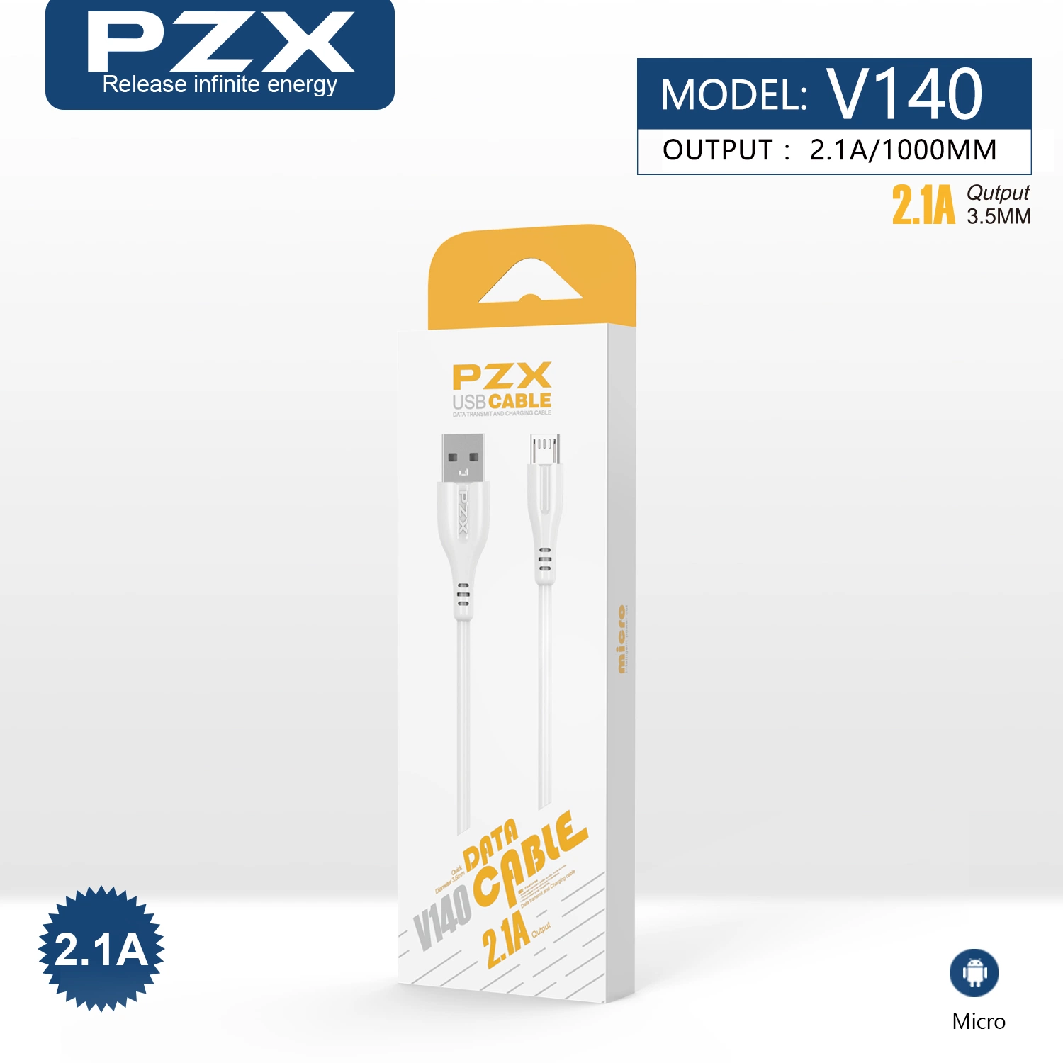 Pzx V140 Wholesale/Supplier Mobile Accessories 2.1A Fast Charging USB Data Cable