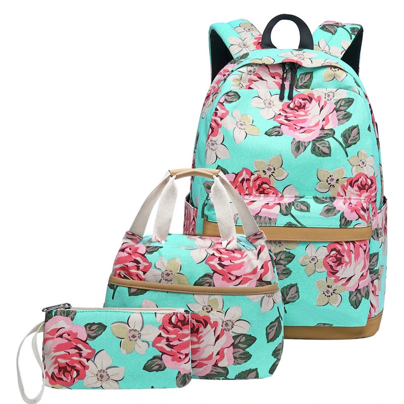 Custom Printed USB Computer Laptop Backpack Student Nylon Three Piece Set School Bag