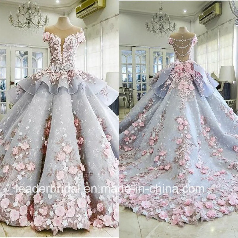 Vestidos de novia de quinceañera azules con flores y encaje Z3033