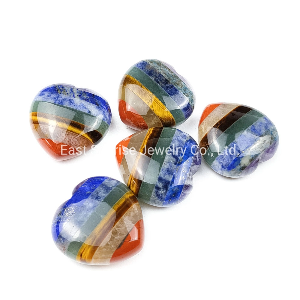 Wholesale/Supplier Chakela Seven Chakras Natural Crystal Jade Love Colorful Peach Heart Yoga Energy Healing Stone Pendant Semi Precious Stone Ornaments