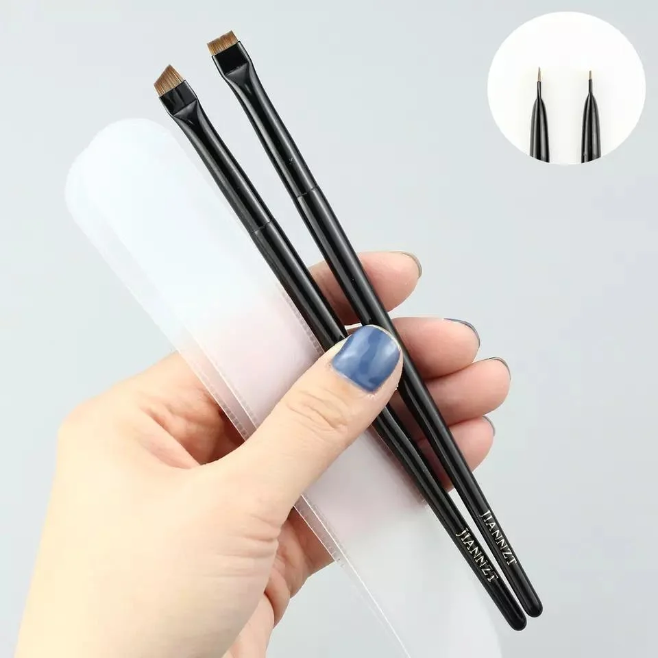 Professional Single Wood Handle Private Label Synthetic Hair Angled Makeup Eye Brow Brush