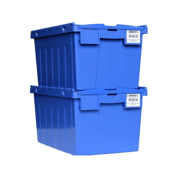 Plastic Industrial Stack and Nest Attached Lid Distribution Containers for Storage and Transport