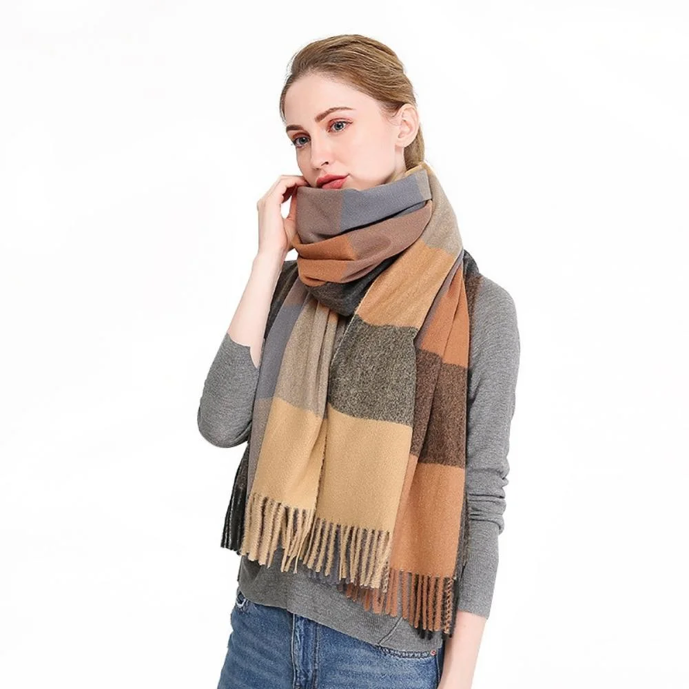 Women Scarf Warm Long Shawl Wraps Wool Large Scarf Long Plaid Shawls Wraps Big Grid Wyz19977