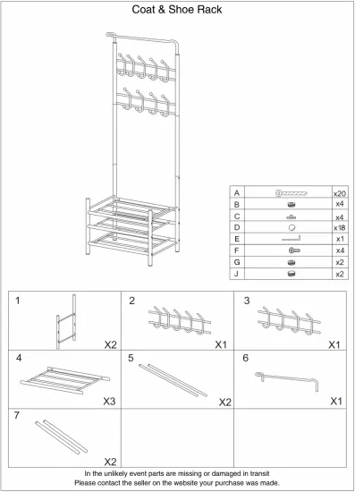 Steel Metal 3 Tier Shoe Rack with Clothes Coat Hook Hanger