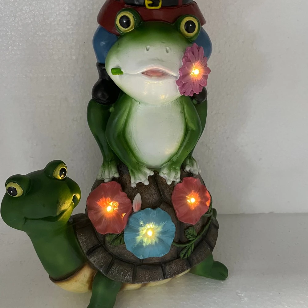 Figurine de jardin de tortue et de grenouille en résine solaire avec lumières à DEL