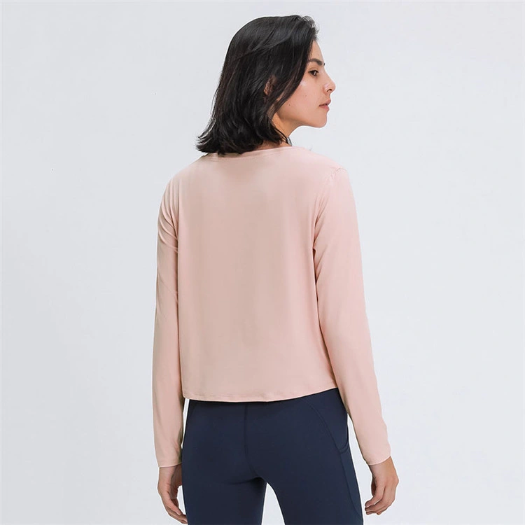 New Brushed Nude Feel Yoga Long Sleeve Fashion All-Match Front Hem Pleated Loose Yoga Wear for Women