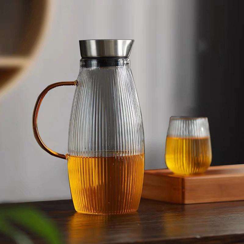 Haut théière verseuse en verre borosilicaté Carafe Drinkware eau Bouteille 1.7L avec crépine en acier inoxydable