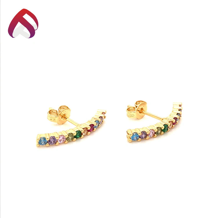 Factory Price Multi Color Silver Rainbow Stone Jewelry Brass Stud Earring (ER86949)