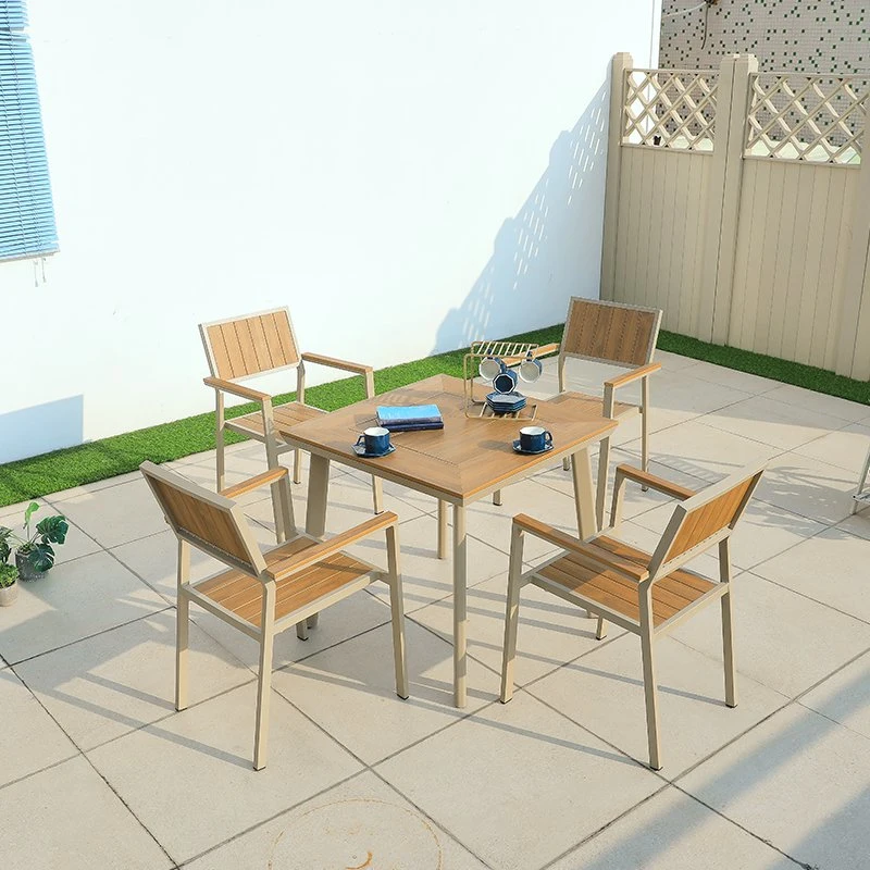 Patio Courtyard Outdoor Garden Plastic Wood Furniture Dining Chair and Table Set