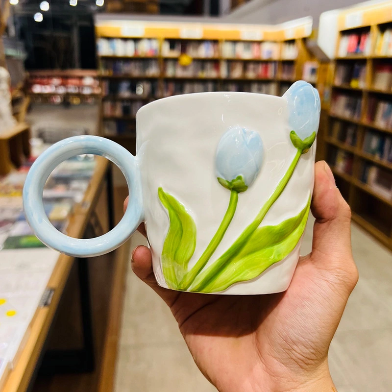 Taza de cerámica de Ins Tulip regalo taza de café de la copa de los países nórdicos la belleza de alto valor de la Copa de Desayunos