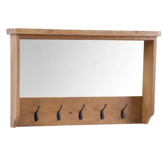 China Wholesaler Best Quality Modern Wooden Oak Mirrored Coat Rack for Hallway, Entryway, Bedroom