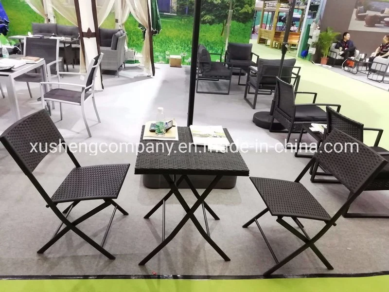 Three-Piece Plastic Rattan Folding Table and Chair Set Garden Furniture