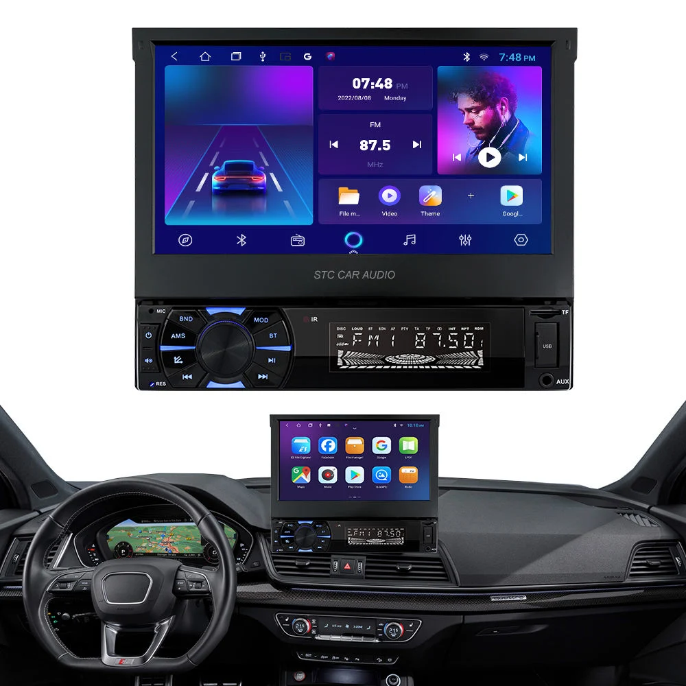 1+16/2+32 1 DIN Android radio de coche Auto Radio 7" con pantalla táctil WiFi GPS retráctiles Bt RDS FM Radio de auto estéreo aux.