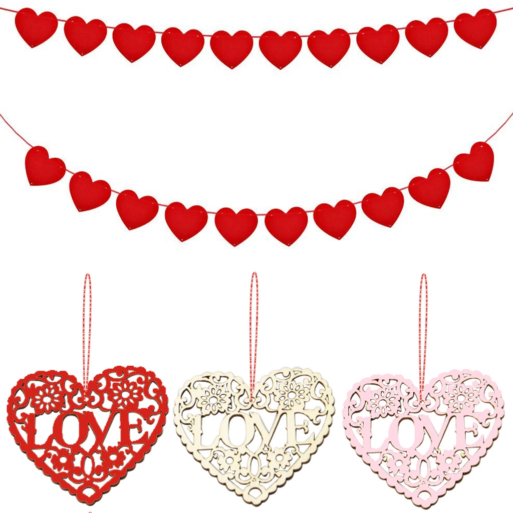 DIY Love Heart Shape Wooden Craft Hanging Ornament for Wedding Valentines Day Gifts DIY Decoration